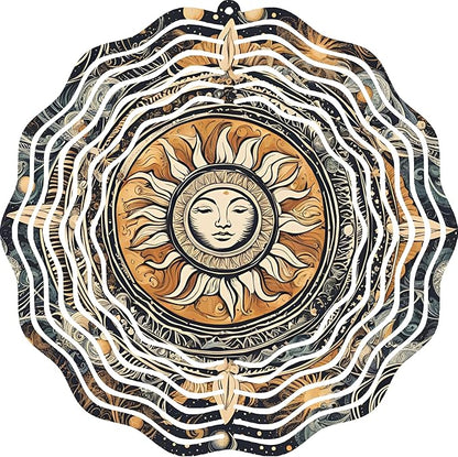 Sun Face Mandala 10" Wind Spinner Outdoor Metal Garden Art Celestial Patio Decoration Cosmic Design Yard Ornament Vibrant Hanging Sculpture