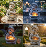 MXwcy Solar Angel Statue with Bird Feeder, 9.06" Resin Angel Figurines for Outdoor Garden Decor, Solar Garden Lights for Yard Lawn Patio Grave, Memorial Garden Decor Angel Gifts for Women Mom Grandma