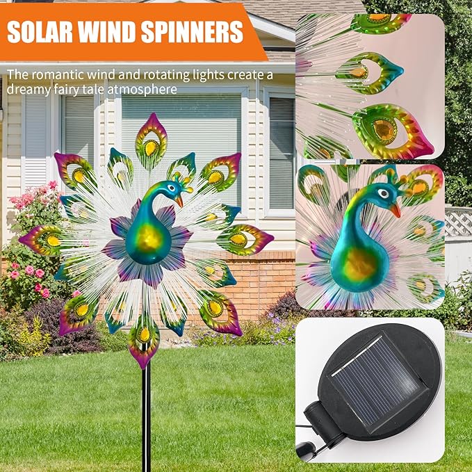 45" Peacock Garden Wind Spinners for Yard and Garden, Solar Metal Clearance Windmill Kinetic Wind Spinner Outdoor Decor, Wind Sculpture Yard Art Decorations for Patio & Lawn