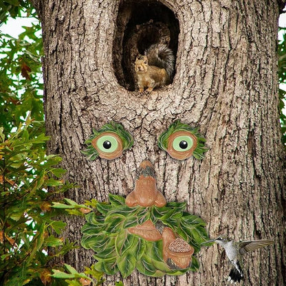 vomiceak Tree Face Decor Outdoor - Bird Feeder, Unique Old Man Tree Face Hugger Statues - Glow Eyes in Dark, Funny Garden Patio Art Statue Decor