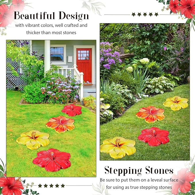Cinnvoice 3 Pack Garden Stepping Stone Outdoor, Decorative Dimensional Resin Stepping Stones for Patio Pathway Landscaping Walkway Sculpture Yard Backyard Lawn(Hibiscus,10 Inches)