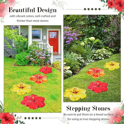 Cinnvoice 3 Pack Garden Stepping Stone Outdoor, Decorative Dimensional Resin Stepping Stones for Patio Pathway Landscaping Walkway Sculpture Yard Backyard Lawn(Hibiscus,10 Inches)