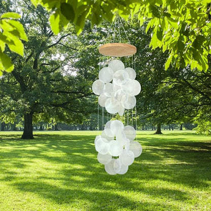 Wind Chimes for Outside, Handcrafted White Capiz Shells Windchime Coastal Style Decor for Indoor/Outdoors, Garden Decors, Great Gift for Women, Beach Hanging Decor, Wind Chimes Lovers and More