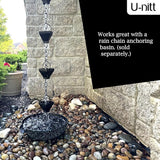 U-nitt Rain Chain Water Collection for Gutters Rainwater Catcher & Diverter, 8.5 FT Chains for Outside Garden, Black Square Cups, Roof Downspout, Works with Heavy Rain, w/Gutter Clip for Rainchains