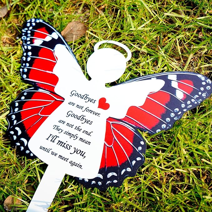Angel Butterfly Memorial Garden Stake - Metal Grave Marker for Cemetery - Sturdy Thickened White Angel Remembrance Plaque, Sympathy Gift for Loss of Loved One