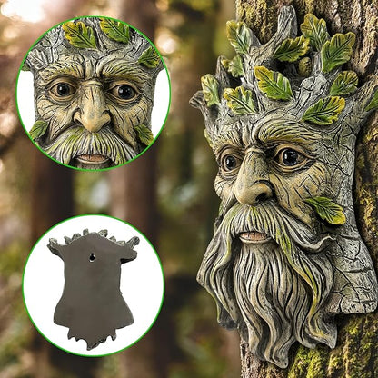 Teaeeno Whimsical Tree Face Garden Decoration, 9.8 in Tree Faces Decor Outdoor Wallmounted Statue Art with Leaf Features, Outdoor Decor Garden Accessory (Nature and Outdoors)