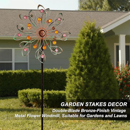 360° Outdoor Wind Spinner, Wind Sculpture Spinner with Metal Stake, Yard Art Decor for Patio, Lawn & Garden (Ribbon Style)