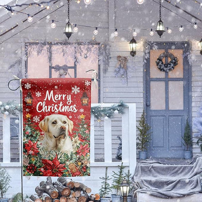 Christmas White Lab Garden Flag Merry Christmas Labrador Dog Yard Flag for Outside Xmas Flags 12x18 Double Sided Red Poinsettia Garden Flags Winter Porch Outdoor Decor