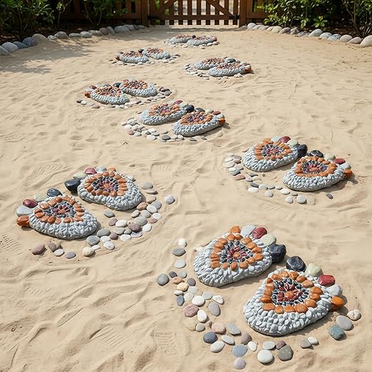Garden Stepping Stones - Decorative Garden Stones for Patio, Deck, Garden or Sidewalk Faux Cobblestone Stepping Stones (Set of 2#A Small Size