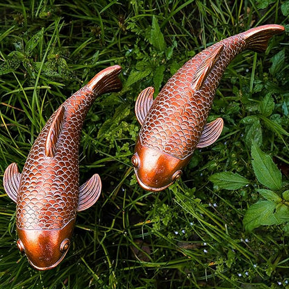 Teaeeno Set of 2 Antique Koi Fish Statue, Outdoor Garden Sculpture for Patio, Backyard, Pond, and Home Decor (Red)