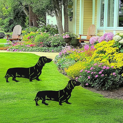 Flohuaer 2PCS Dog Garden Decor for Outside Dachshund Gifts for Dog Lovers Metal Black Dachshund Silhouette Decorative Garden Stakes for Outdoor Yard Art Patio Lawn Ornaments Garden Decorations