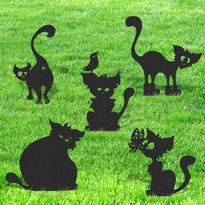 Cat Metal Garden Stakes - 5 Pcs Funny Cats Statues Outside Black Yard Art Ornaments Outdoor Silhouette Decor for Patio Lawn Pathway Halloween Christmas Birthday Gifts for Animal Lover