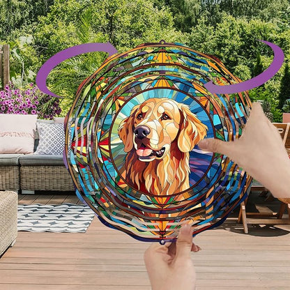 Golden Retriever Wind Spinner Pet Dog Memorial Gifts, Vibrant 3D Kinetic Aluminum Metal Hanging Outdoor Garden Decor, Loss of Dogs Sympathy Gifts, 8" Wind Sculptures for Patio, Porch Yard Art (GR4)
