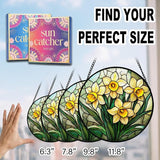 Birthday Gifts for Women - Yellow Daffodils Faux Stained Glass Window Hanging Sun Catcher for Door Garden Acrylic Decor Mother's Day Christmas for Mom Men Nana Grandma Sisters 9.8"