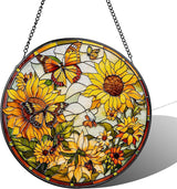 Stained Glass Sun Catcher,Sun FlowersStained Glass Window Hanging Garden Decor,Sun Catchers Indoor Window,Whimsical Decoration for Home Backyard Patio Lawn Porch with 6.3 INCH