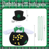 Watayo 4 Pcs/Set St. Patrick's Day Porch Goose Outfits, Shamrock Gold Coin Lawn Goose Statue Costume, Irish Clover Pot Garden Goose Clothes with Hat Bead Necklaces for 23" High Statue Patio Yard Decor