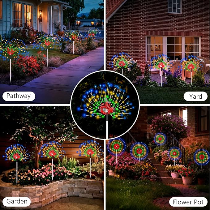 echosari Outdoor Solar Garden Lights, Total 6 Pack 720 LED Firework Light with 8 Modes IP65 Waterproof Solar Landscape Lights for Backyard Patio Pathway Lawn (Multicolor)
