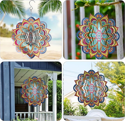 Mandala Wind Spinners, 12inch Metal Wind Spinners Outdoor for Yard and Garden, Stainless Steel Hanging Wind Spinner, Kinetic Yard Art Garden Decor Ornament Gifts