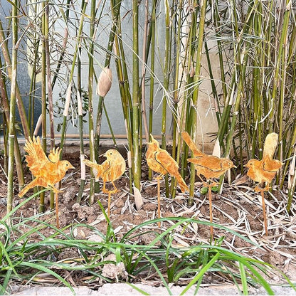 5PCS Rusty Birds Decoration Garden Stakes,Metal Birds Garden Decor for Outside,Rustic Wren Bed Decorations,Bird Lover Gifts for Women Mom Grandma Wife,Outdoor and Yard Art, Lawn Ornaments