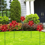 Metal Flower Wind Spinner Garden Lawn Stakes Yard Art, 27 Inch Poinsettia Windmill Iron Handicraft Lawn Decorations, 5 Pieces Christmas Star Stake, Metal Yard Art Outdoor Mother's Day Decoration Gift