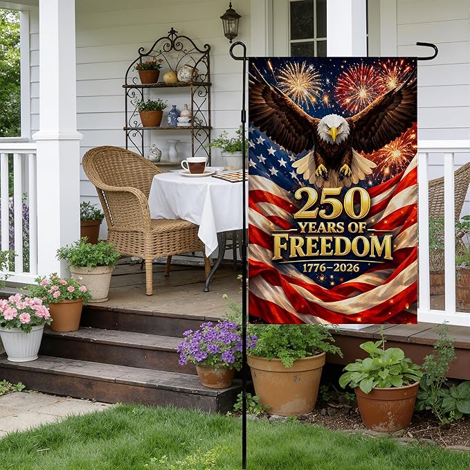 4th of July Decorations - 250th Anniversary Garden Flag | 250 Years of Freedom Patriotic Banner, Fourth of July Accessories for Garden Yard Porch Patio Lawn Outdoor Outside Decor