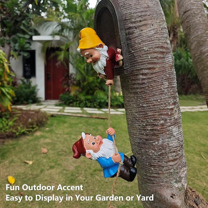Funny Climbing Gnome Tree Hugger Decor, Garden Sculpture Decoration Elf Out The Door, Yard Ornament Resin Statue Outdoor Decor for Patio Lawn
