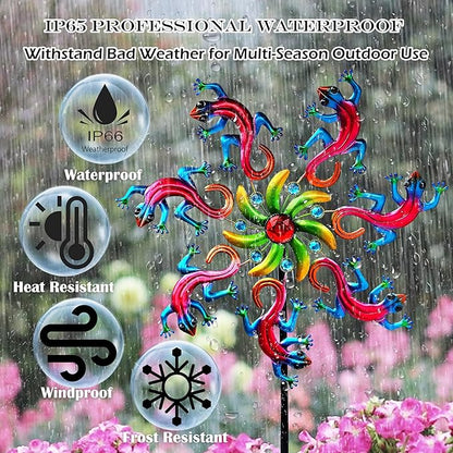 58" Lizard Wind Spinner with Metal Garden Stake, Larger Wind Sculptures for Yard and Garden Lawn Patio Decor(Purple-red)
