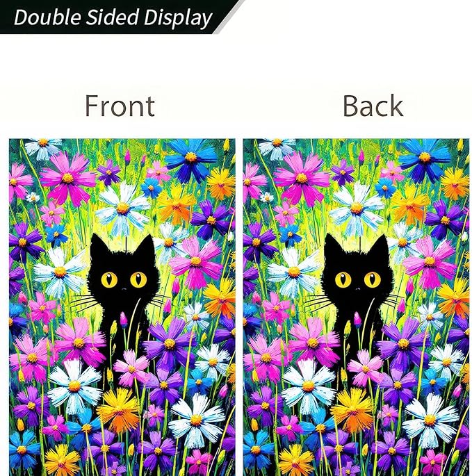 BlissYard Welcome Spring Summer Garden Flag Spring Black Cat Garden Flag 12x18 Double Sided Kitty Yard Lawn Daisy Pansy Flower Floral Outside Decoration Seasonal Farmhouse Outdoor Small Porch Decor