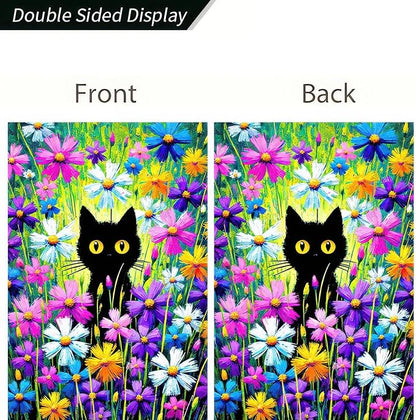 BlissYard Welcome Spring Summer Garden Flag Spring Black Cat Garden Flag 12x18 Double Sided Kitty Yard Lawn Daisy Pansy Flower Floral Outside Decoration Seasonal Farmhouse Outdoor Small Porch Decor