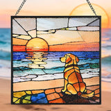 Hanging Stained Glass for Window Dog Suncatcher, Sun Catchers for Outdoor Decoration, Golden Retriever Garden Decor, Gifts for Women, Lovers, Couple, Friend, Bestie