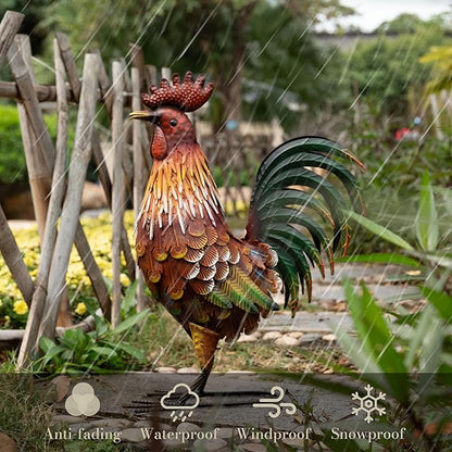 TERESA'S COLLECTIONS Red Metal Rooster Garden Statues & Sculptures for Outdoor Decor,Rustic Farmhouse Animal Chicken Yard Art for Garden Decor,17.5"Lawn Ornament for Porch Backyard Patio,Gift for Mom