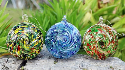 6-Inch Solar Powered Hanging Galaxy Glass Gazing Ball Outdoor Garden Decoration (Aqua-Blue)