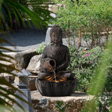 Glitzhome Buddha Statues 21" H, Zen Style Outdoor Buddha Fountian with LED Light & Pump, Outdoor Floor Freestanding Fountain Meditative Garden Buddha Sculptures & Statues for Garden Porch Lawn Decor
