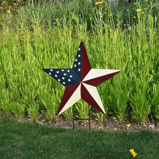 Linfevisi American Flag Star Yard Signs 17.7 Inch 2 Pack of Metal Patriotic Barn Stars Garden Stakes US Flag Outdoor 4th of July Decorations Memorial Day Yard Art Lawn Ornaments Patio for Outside