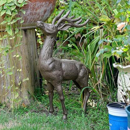 Sungmor 22" Tall Cast Iron Deer Statue - Indoor Outdoor Metal Deer Sculpture, Large & Heavy-Duty Wild Animal Landscaping Figurine, Rustic Garden Decor for Patio, Yard, Home (Dark Brown)