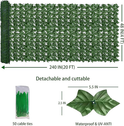 ODTORY Artificial Fence Privacy Screen: 4FT x 20FT UV-Anti Faux Greenery Backdrop Ivy Chain Link Shades Panels for Patio, Balcony, Garden,Deck,Backyard Indoor Outdoor Green Wall Decor