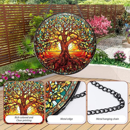 Rngmsi Stained Glass Window Hanging, 7.8″ Tree of Life Sun Catchers with Hook Indoor Window Decor, Decorative Suncatchers Hanging Ornaments Home Garden Art Gift for Housewarming