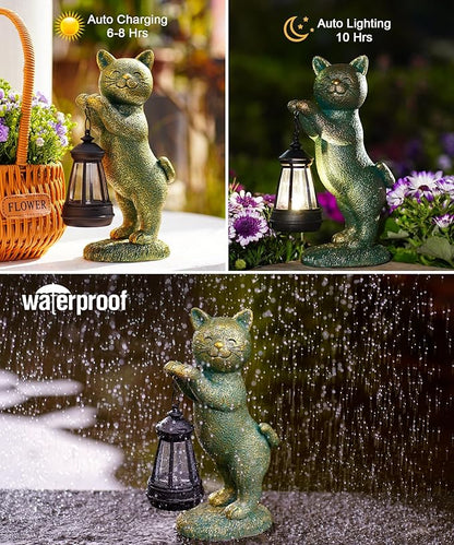 Nacome Christmas Cat Outdoor Statues for Garden: Outside Decor with Lantern Clearance for Yard Art Lawn Ornaments Porch Patio Balcony - Christmas Birthday Gifts for Mom Women Grandma