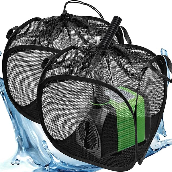 2Pcs Pop Up Pond Filter Bag 7inch Stainless Steel Wire Water Pump Barrier Box Cover Anti-Clogging Metal Frame Foldable Pump Mesh Basket with 2 Handles for Waterfall Swimming Pool Outdoor Fish Pond
