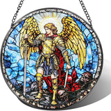 Stained Glass Suncatcher, Archangel Michael Sun Catcher Ornament; Stained Glass Window Hanging, Warrior Angel Window Decor; Christmas Home Decor, Christian Gifts, Religious Gifts