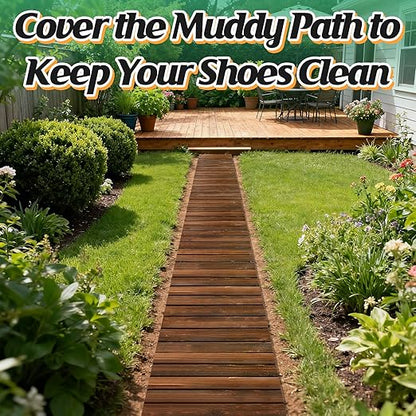 2pcs 8.2ft Wooden Garden Pathway - Weather Resistant Carbonized Pine Roll Out Decorative Walkway, Boardwalk Pathway Pavers for Outside Stepping Stones Outdoor Flooring Patio Pool Backyard (Brown)