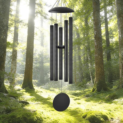 48" Extra Large Wind Chimes with Outside Deep Tone, 5 Thick and Bold Aluminum Tubes, Coolest Metal Windchimes Outdoors with Pine Wood Striker, Unique Gift for Mom, Garden Decoration(Black)