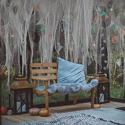 RunNico 200x36 Inch Large Size Gray Halloween Creepy Gauze Cloth Decoration,Spooky Fabric Cloth,Halloween Haunted Cheesecloth for Halloween Drapes,Stairway Decor,Outdoors Doorways Decorations