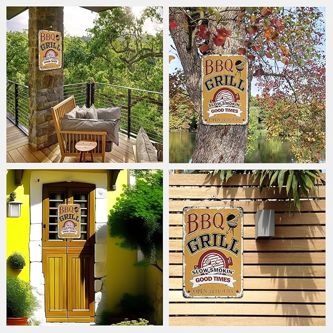 Metal Tin Signs Gift for Home Porch Bar Front Yard Wall Decor Back yard Tiki Bar Hot Tub Poster 8x12 inch (BBQ)