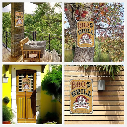 Metal Tin Signs Gift for Home Porch Bar Front Yard Wall Decor Back yard Tiki Bar Hot Tub Poster 8x12 inch (BBQ)