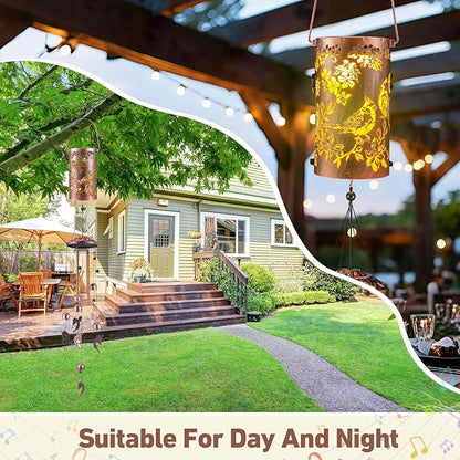Retisee Cardinal Solar Wind Chimes Outdoor Metal Red Bird Gifts Solar Light Windchimes Outside Indoors Christmas Decoration Birthday Gift for Home Lawn Porch Patio Garden Yard