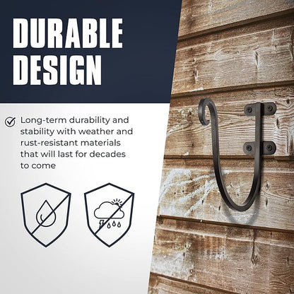 Monarch Abode Hanging Basket Hooks, Heavy Duty Metal Plant Hangers Outdoor or Indoor for Flower Basket, Wall Fence Hooks for Bird Feeder Bracket, 8-inch Black Plant Wall Hanger