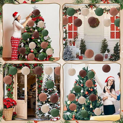 12 PCS 8 Inch Large Christmas Inflatable Ball, Outdoor Hanging Ornament Velvet Xmas Balls with 4 Colors, Neutral Christmas Decoration Ball for Yard Lawns Porch Garden Front Door Holiday Decor