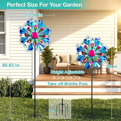Solar Wind Spinner Outdoor Metal - Peacock Kinetic Garden Sculptures with Color-Changing LED Lights, Waterproof Wind Catchers Yard Art Decor for Patio Lawn, for Women