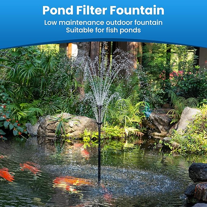 NFESOLAR All-in-one Pond Filter Fountain Kit, 660 GPH Submersible Water Pump with 3-Layer Filtration, UV Clarifier for Outdoor Ponds Up to 2000 Gallon, Fish Tank, Pool, Garden Waterscape N2390